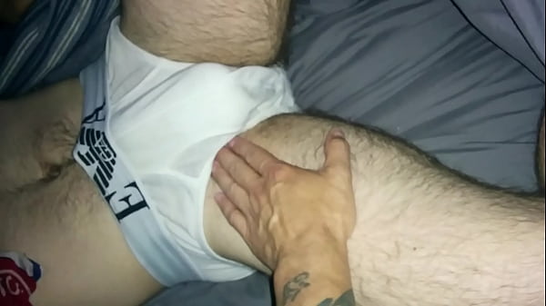 Sexy rubdown by tattooed man to his ac/dc friend